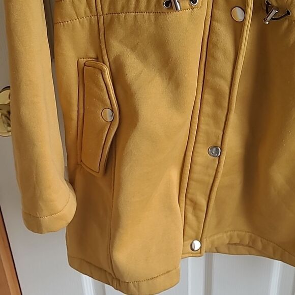 Big Chill Women's Fleece Anorak  Jacket with Sherpa Lined Hood - Mustard, size L - Picture 4 of 10